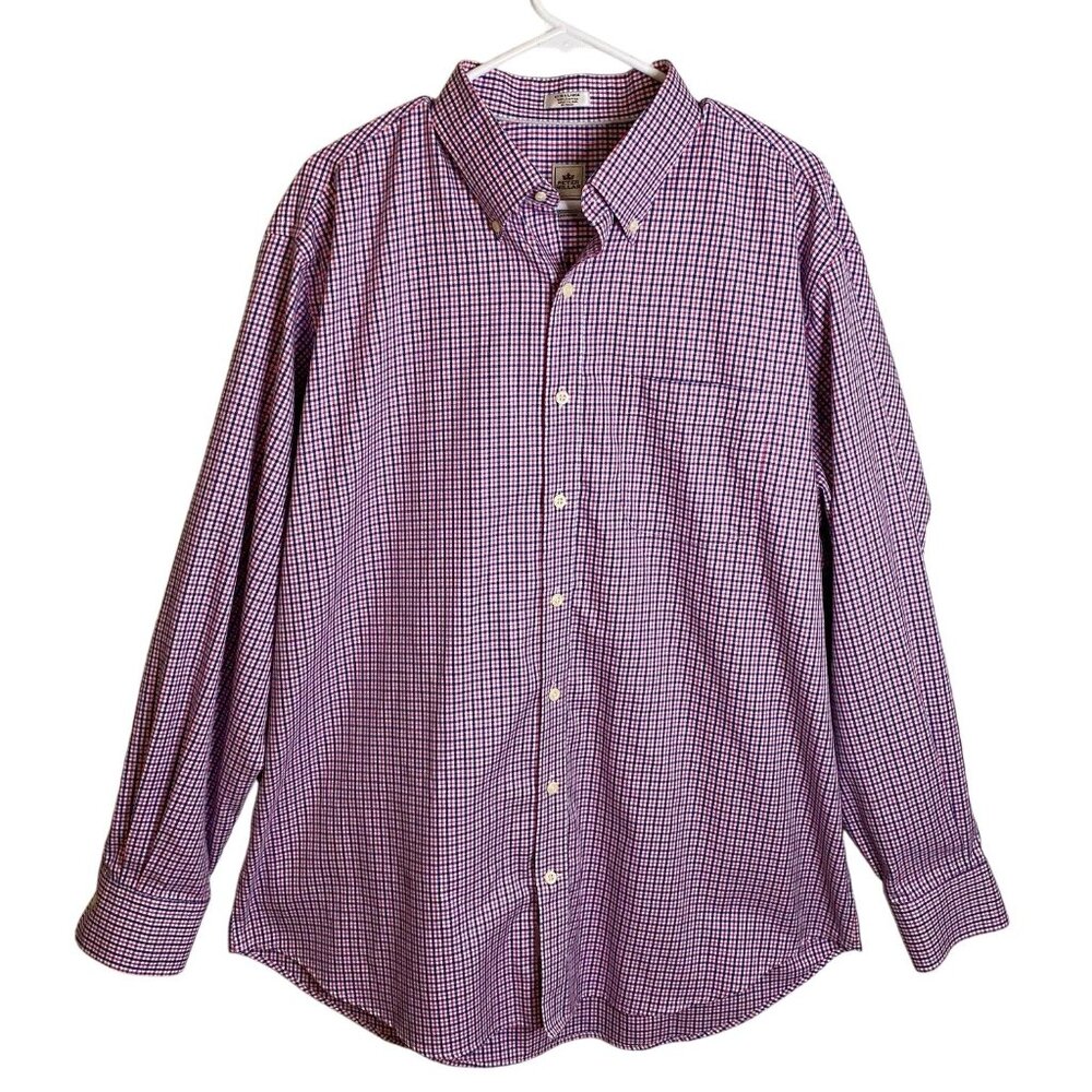 Peter Millar NanoLux Easy Care Red Blue Plaid Button Up Shirt Men's XL Preppy